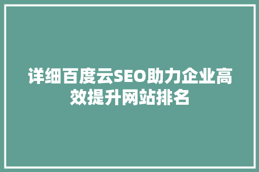详细百度云SEO助力企业高效提升网站排名