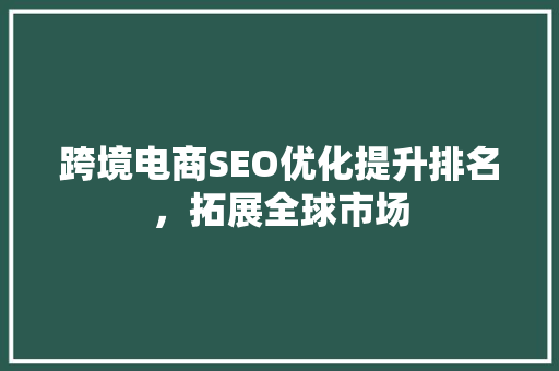 跨境电商SEO优化提升排名，拓展全球市场 服务器/数据库