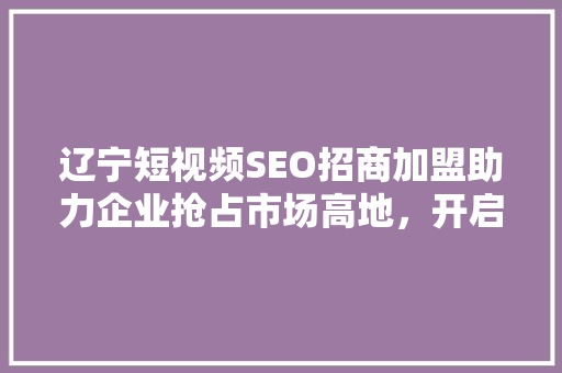 辽宁短视频SEO招商加盟助力企业抢占市场高地，开启营销新篇章