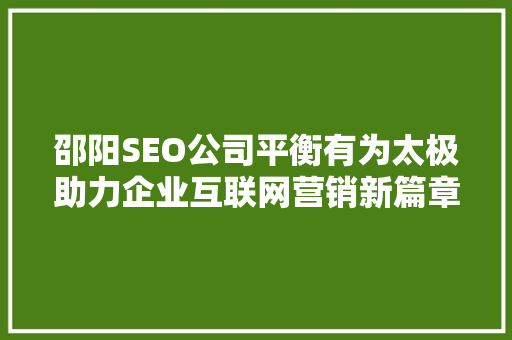 邵阳SEO公司平衡有为太极助力企业互联网营销新篇章
