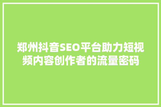 郑州抖音SEO平台助力短视频内容创作者的流量密码
