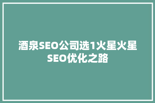 酒泉SEO公司选1火星火星SEO优化之路