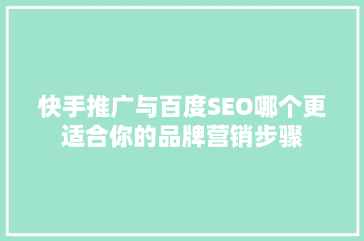 快手推广与百度SEO哪个更适合你的品牌营销步骤