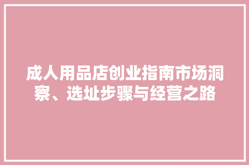 成人用品店创业指南市场洞察、选址步骤与经营之路