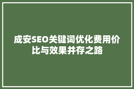 成安SEO关键词优化费用价比与效果并存之路