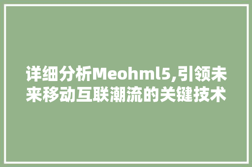 详细分析Meohml5,引领未来移动互联潮流的关键技术