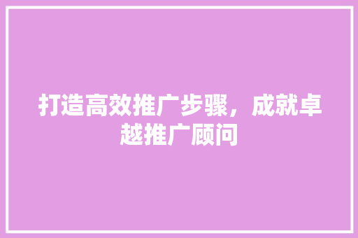 打造高效推广步骤，成就卓越推广顾问 建站教程
