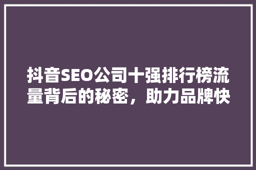 抖音SEO公司十强排行榜流量背后的秘密，助力品牌快速崛起