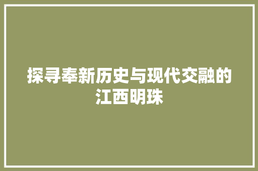 探寻奉新历史与现代交融的江西明珠