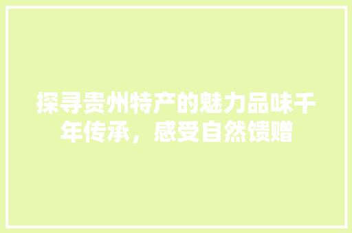 探寻贵州特产的魅力品味千年传承，感受自然馈赠