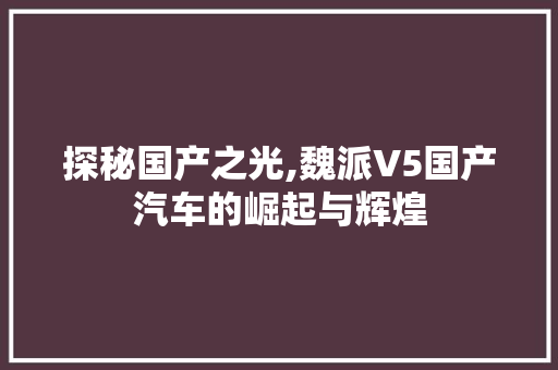 探秘国产之光,魏派V5国产汽车的崛起与辉煌