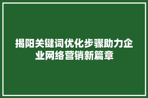 揭阳关键词优化步骤助力企业网络营销新篇章