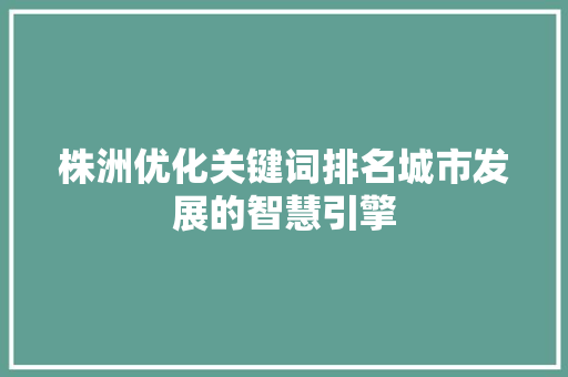 株洲优化关键词排名城市发展的智慧引擎
