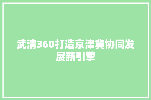 武清360打造京津冀协同发展新引擎