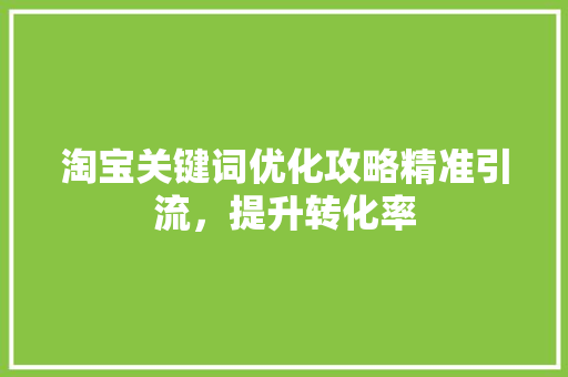 淘宝关键词优化攻略精准引流，提升转化率