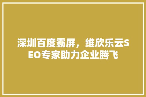 深圳百度霸屏，维欣乐云SEO专家助力企业腾飞