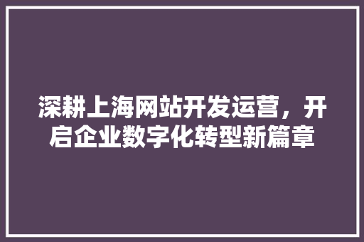 深耕上海网站开发运营，开启企业数字化转型新篇章