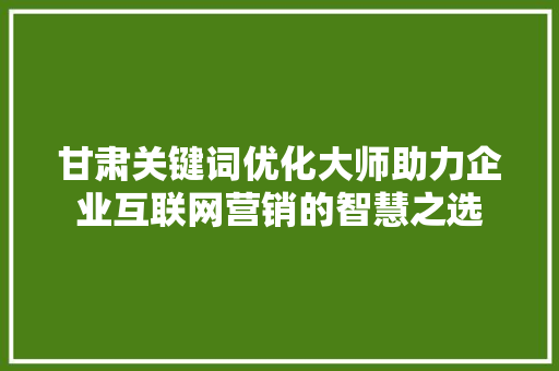 甘肃关键词优化大师助力企业互联网营销的智慧之选