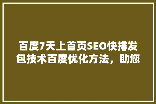 百度7天上首页SEO快排发包技术百度优化方法，助您快速提升网站排名