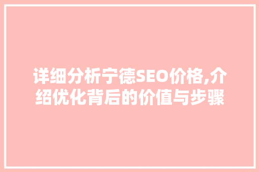 详细分析宁德SEO价格,介绍优化背后的价值与步骤