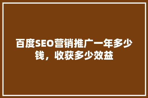 百度SEO营销推广一年多少钱，收获多少效益 SEO教程