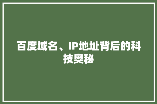 百度域名、IP地址背后的科技奥秘 服务器/数据库