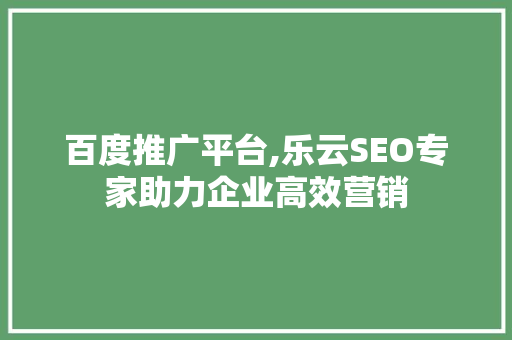 百度推广平台,乐云SEO专家助力企业高效营销 SEO教程