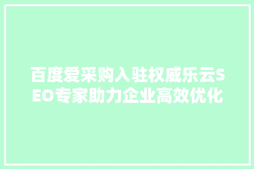 百度爱采购入驻权威乐云SEO专家助力企业高效优化，抢占电商市场制高点