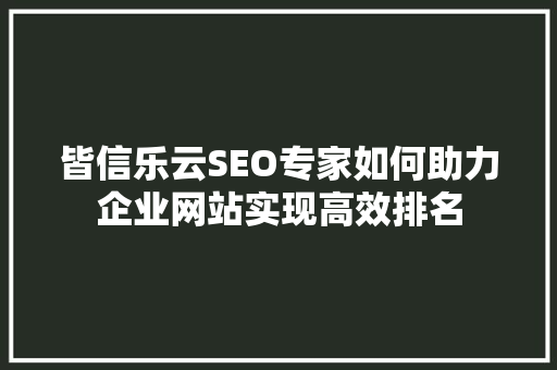 皆信乐云SEO专家如何助力企业网站实现高效排名