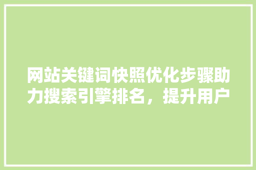 网站关键词快照优化步骤助力搜索引擎排名，提升用户体验