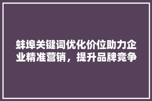 蚌埠关键词优化价位助力企业精准营销，提升品牌竞争力