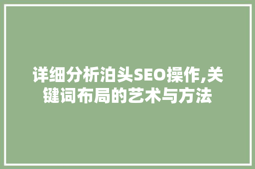 详细分析泊头SEO操作,关键词布局的艺术与方法