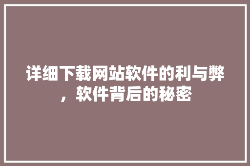 详细下载网站软件的利与弊，软件背后的秘密