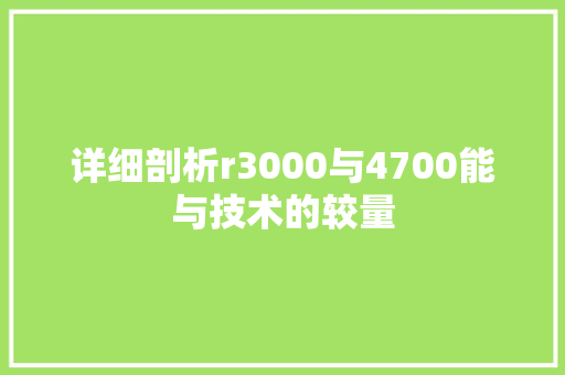 详细剖析r3000与4700能与技术的较量