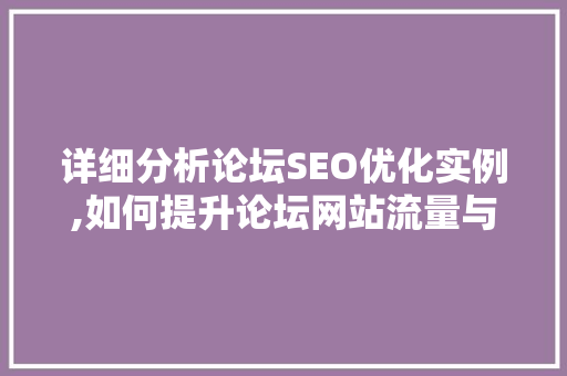 详细分析论坛SEO优化实例,如何提升论坛网站流量与用户体验