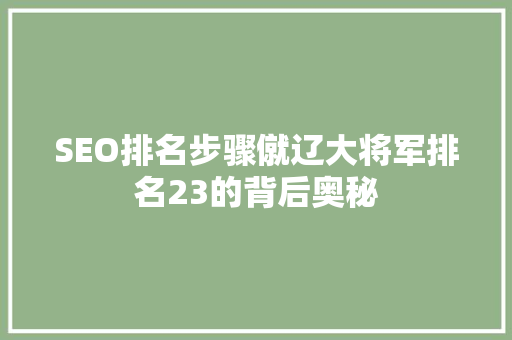 SEO排名步骤僦辽大将军排名23的背后奥秘