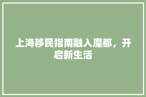 上海移民指南融入魔都，开启新生活 服务器/数据库
