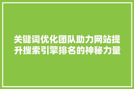 关键词优化团队助力网站提升搜索引擎排名的神秘力量