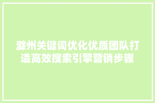 滁州关键词优化优质团队打造高效搜索引擎营销步骤