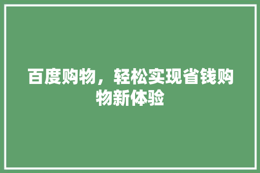 百度购物，轻松实现省钱购物新体验