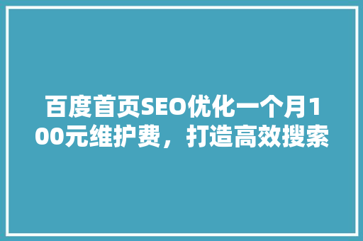 百度首页SEO优化一个月100元维护费，打造高效搜索引擎排名