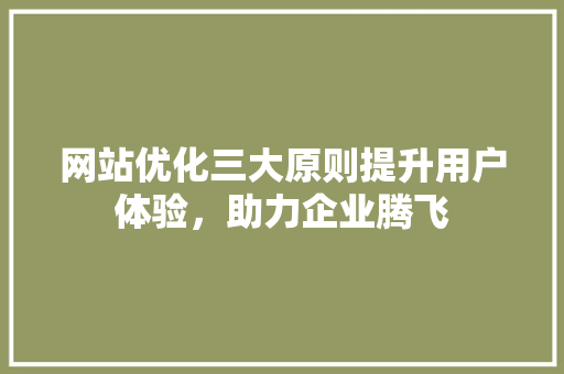 网站优化三大原则提升用户体验，助力企业腾飞