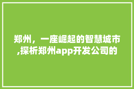 郑州，一座崛起的智慧城市,探析郑州app开发公司的发展与成就