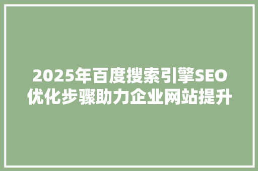 2025年百度搜索引擎SEO优化步骤助力企业网站提升排名与流量
