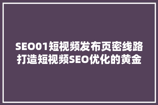 SEO01短视频发布页密线路打造短视频SEO优化的黄金法则