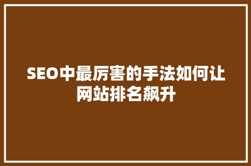 SEO中最厉害的手法如何让网站排名飙升