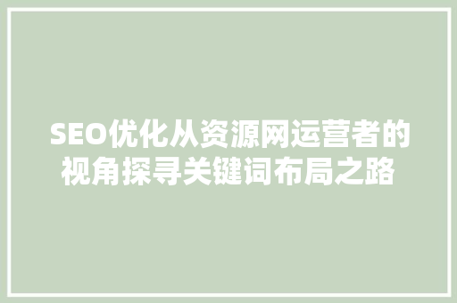 SEO优化从资源网运营者的视角探寻关键词布局之路