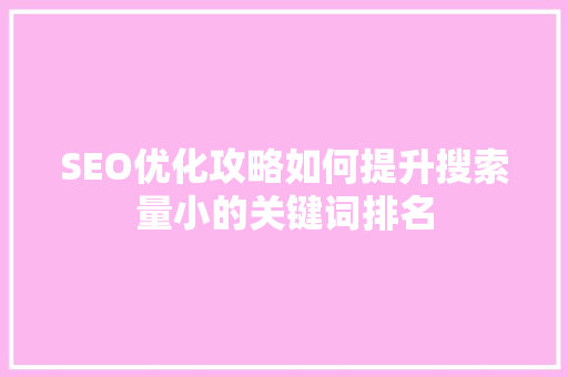 SEO优化攻略如何提升搜索量小的关键词排名