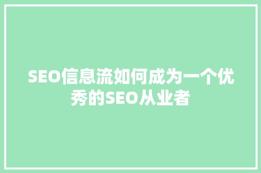 SEO信息流如何成为一个优秀的SEO从业者