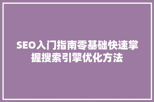SEO入门指南零基础快速掌握搜索引擎优化方法